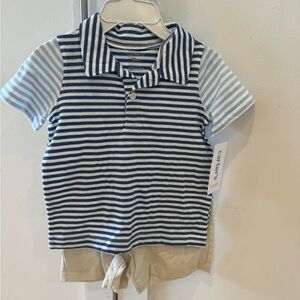Carters 18m collared blue striped shirt and khaki shorts- new with tags